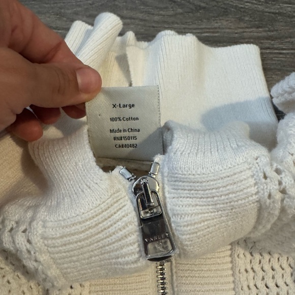 Varley XL White Cable Knit Full Zip-Up Long Sleeve Sweater High Neck Crochet - Picture 4 of 6